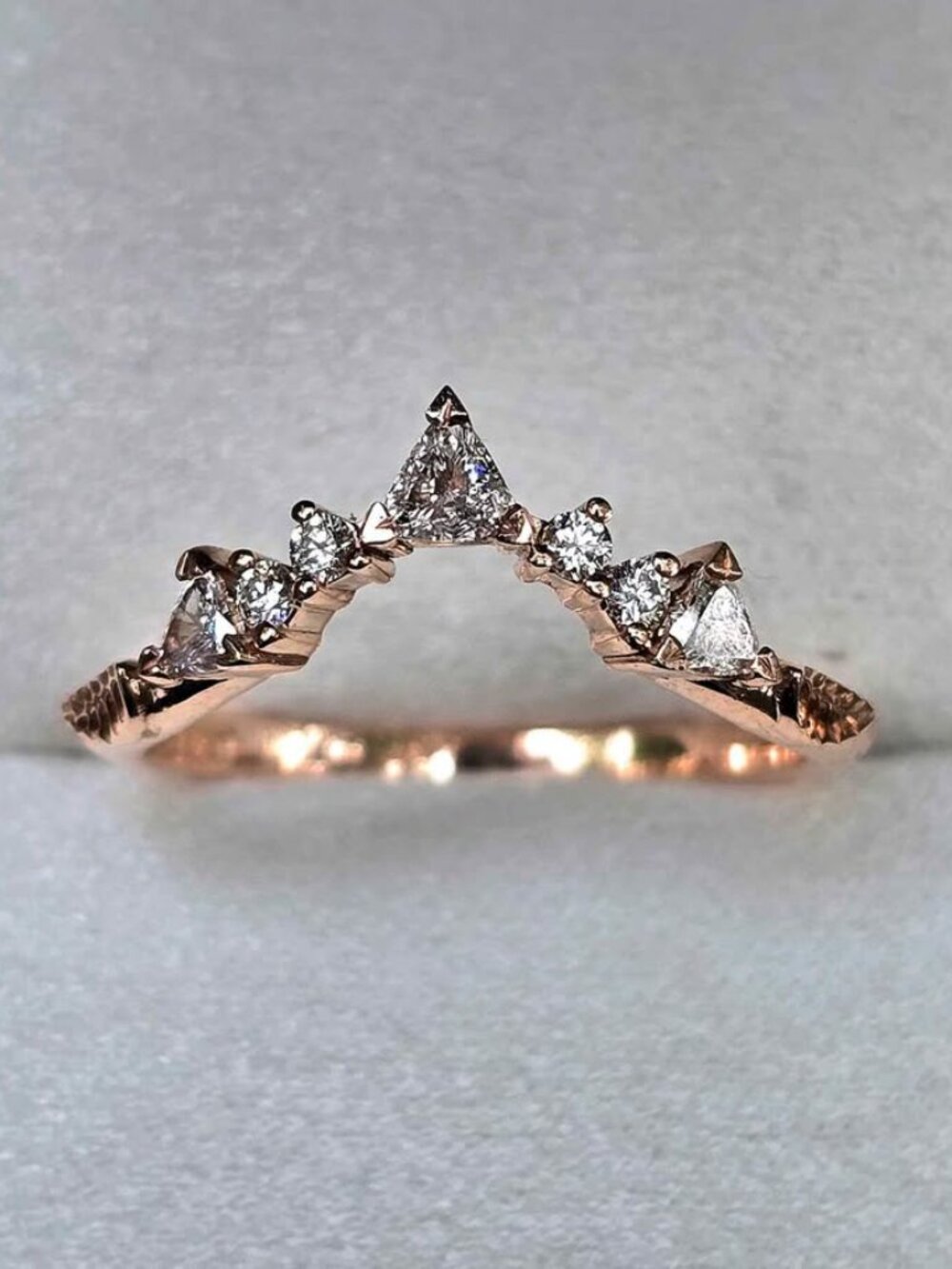 14k Rose Gold Ken Dana Design Diamond Engraved Leaf Wedding Band Contour Ring